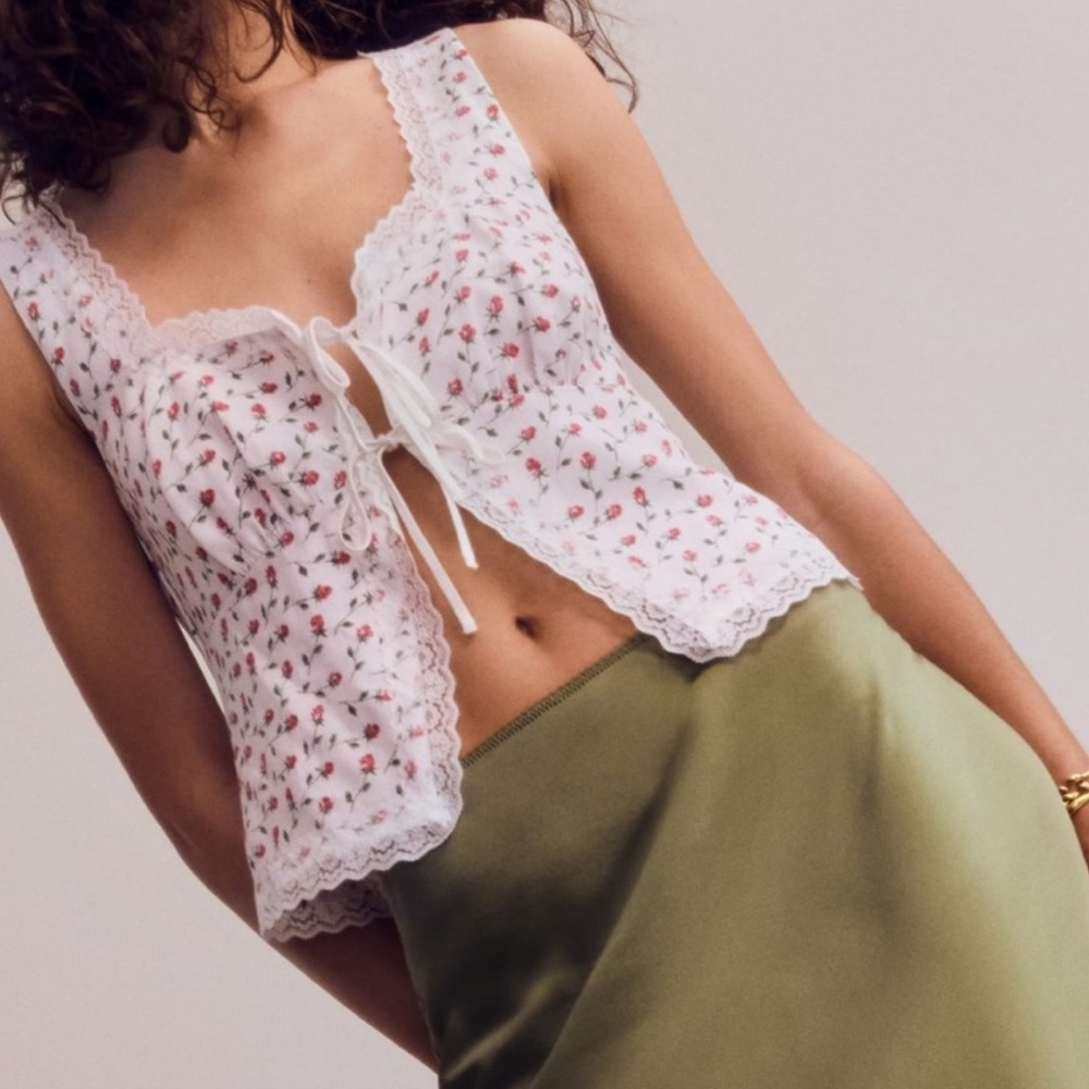 Reformation Rosalie Linen Top Rose Floral Alyssa